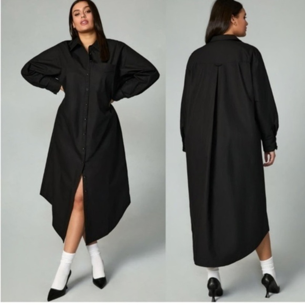 Moussy Black Button Down Shirt Dress MIDI